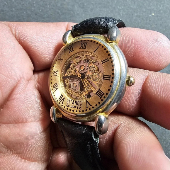 Gitano Quartz Ladies Fashion Watch Gold Tone Black Strap Working Roman Dial - Picture 4 of 9